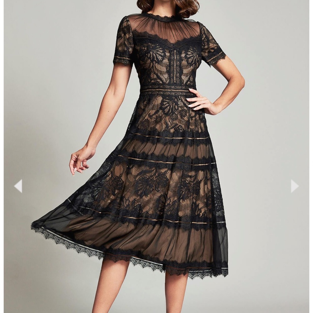 Tadashi Shoji Camila Tea Length Dress, size 12, Black